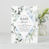 ほこりっぽいブルーベビーシャワーフローラ緑 招待状 (スタンド正面)