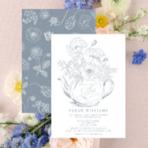 ほこりっぽいブルーベビーティーパーティーシャワーヴィンテージフローラ