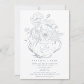 ほこりっぽいブルーベビーティーパーティーシャワーヴィンテージフローラ 招待状 (正面)