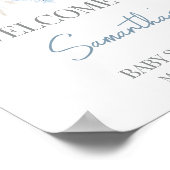 ほこりっぽいブルーベビー開花ベビーシャワーウェルカム ポスター (角)