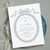 ほこりっぽいブルーボウギリシャ語額洗礼 招待状