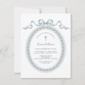 ほこりっぽいブルーボウギリシャ語額洗礼 招待状 (正面)