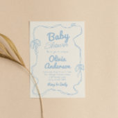 ほこりっぽいブルーボウハンドドローボーイコケット赤ちゃんシャワー 招待状