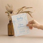 ほこりっぽいブルーボウハンドドローボーイコケット赤ちゃんシャワー 招待状