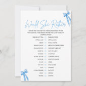 ほこりっぽいブルーボウ彼女はむしろブライダルシャワーゲーム 招待状 (正面)