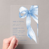 ほこりっぽいブルーボウ結び目ブライダルシャワー アクリル招待状 (インサイチュ (ポータブル))