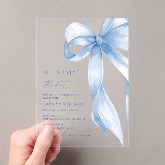 ほこりっぽいブルーボウ結び目ブライダルシャワー アクリル招待状 (インサイチュ (ポータブル))