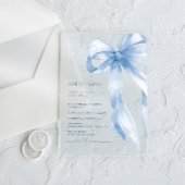 ほこりっぽいブルーボウ結び目ブライダルシャワー アクリル招待状