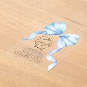 ほこりっぽいブルーボウ結び目ブライダルシャワー アクリル招待状 (レイダウン)