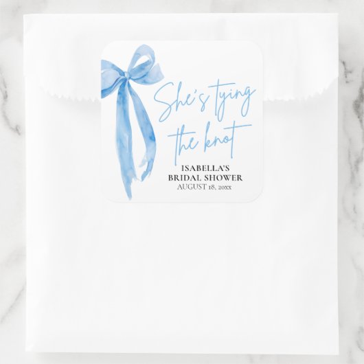 ほこりっぽいブルーボウ結び目ブライダルシャワー スクエアシール (バッグ)
