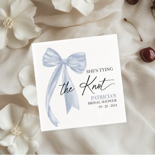 ほこりっぽいブルーボウ結び目ブライダルシャワー スタンダードカクテルナプキン