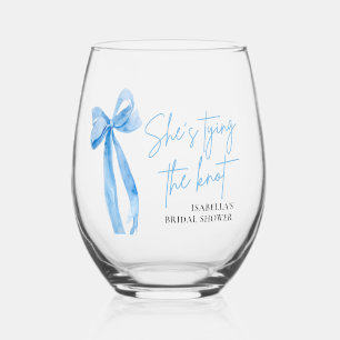 ほこりっぽいブルーボウ結び目ブライダルシャワー ステムなしワイングラス