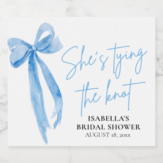 ほこりっぽいブルーボウ結び目ブライダルシャワー スパークリングワインラベル (シングルラベル)