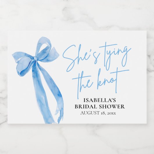 ほこりっぽいブルーボウ結び目ブライダルシャワー スパークリングワインラベル (シングルラベル)