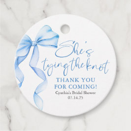 ほこりっぽいブルーボウ結び目ブライダルシャワー フェイバータグ