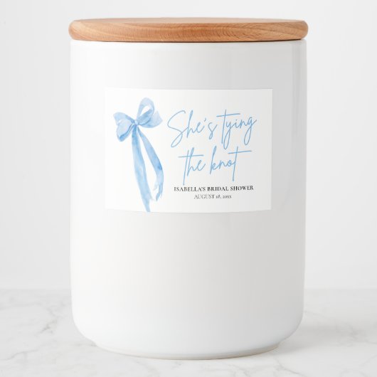 ほこりっぽいブルーボウ結び目ブライダルシャワー フードラベル (正面)