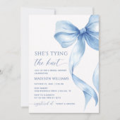 ほこりっぽいブルーボウ結び目ブライダルシャワー 招待状 (正面)