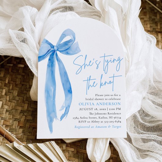 ほこりっぽいブルーボウ結び目ブライダルシャワー 招待状