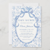 ほこりっぽいブルーボウ陳腐なフローラベビーシャワー 招待状 (正面)