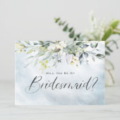 ほこりっぽいブルーボタニカルウォーターの色のスクリプト花嫁 招待状 (スタンド正面)