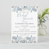 ほこりっぽいブルーボタニカルブライダルシャワー招待 招待状 (スタンド正面)