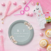 ほこりっぽいブルーボタニカルボホエレガントなウェディングモノグラム ペーパープレート (パーティー)