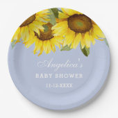 ほこりっぽいブルーボホフローラひまわり赤ちゃんガールシャワー ペーパープレート (正面)