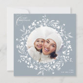 ほこりっぽいブルーボホワイルドフラワークリスマスフォトススクエア シーズンカード (正面)