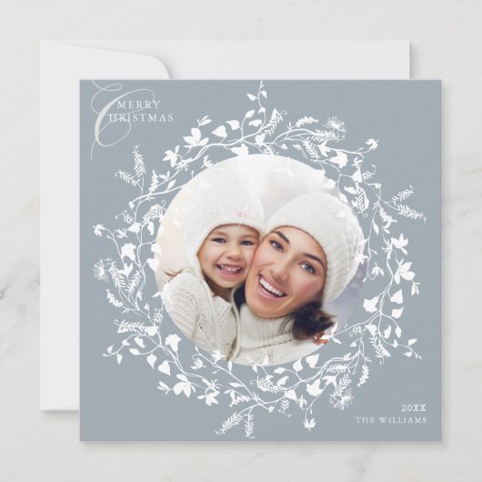 ほこりっぽいブルーボホワイルドフラワークリスマスフォトススクエア シーズンカード (正面)