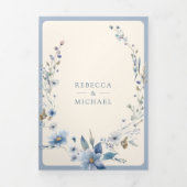 ほこりっぽいブルーボホワイルドフラワーフォトQRコード結婚ズ 三つ折り招待状 (カバー)