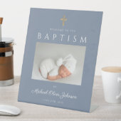 ほこりっぽいブルーボーイバプテスマ写真歓迎 台座サイン (インサイチュ)