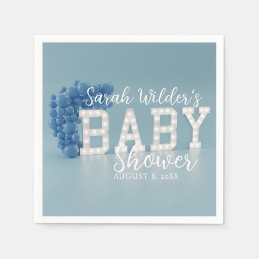 ほこりっぽいブルーボーイバルーンアーチベイビーシャワーパーティー スタンダードカクテルナプキン (正面)