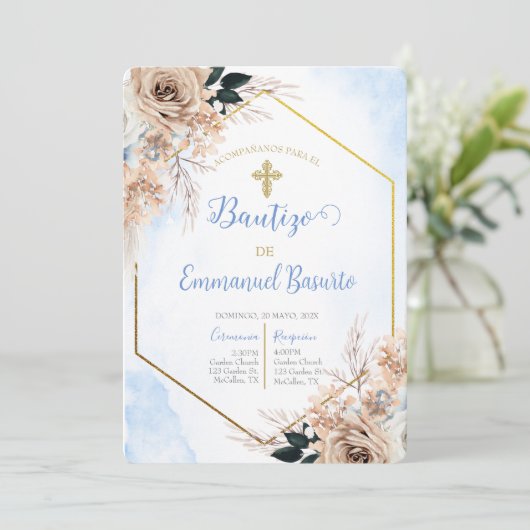 ほこりっぽいブルーボーホバプテスマの招待 招待状 (スタンド正面)