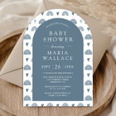 ほこりっぽいブルーボーホレインボーアーチベイビーシャワー 招待状