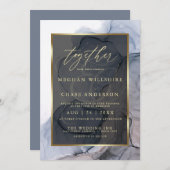 ほこりっぽいブルーマウヴエレガントァアルコールインク 招待状 (正面/裏面)