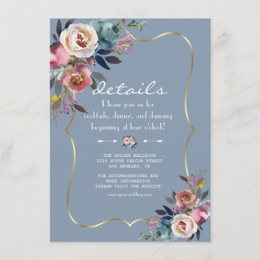 ほこりっぽいブルーミスティバラ花結婚の金ゴールドの詳細 エンクロージャーカード (正面)