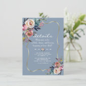 ほこりっぽいブルーミスティバラ花結婚の金ゴールドの詳細 エンクロージャーカード (スタンド正面)