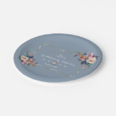 ほこりっぽいブルーミスティバラ花結婚の金ゴールド ペーパープレート (アングル)