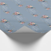 ほこりっぽいブルーミスティバラ花金ゴールドフレーム結婚ズ ラッピングペーパー (コーナー)