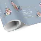 ほこりっぽいブルーミスティバラ花金ゴールドフレーム結婚ズ ラッピングペーパー (ロールコーナー)