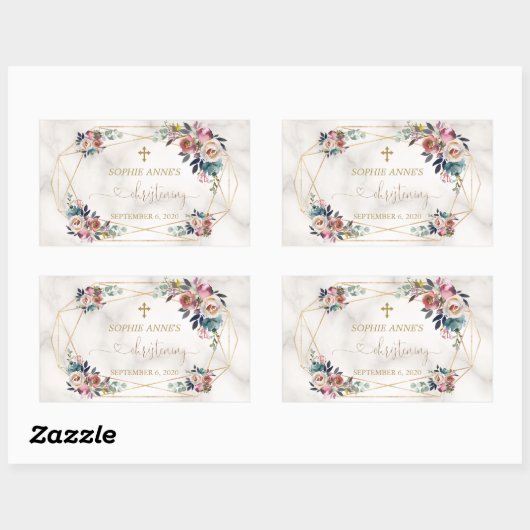 ほこりっぽいブルーミスティバラ花金ゴールド《キリスト教》洗礼式や命名式 長方形シール (シート)