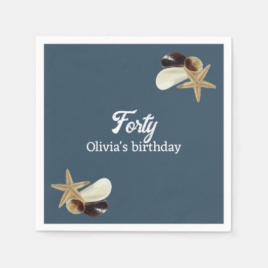 ほこりっぽいブルーミニマリスト沿岸40歳の誕生日 スタンダードカクテルナプキン (正面)
