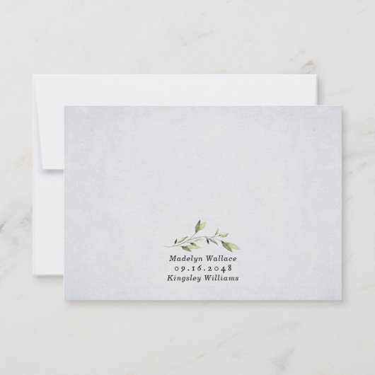 ほこりっぽいブルーミール選択金ゴールドエレガントフローラ結婚ズ 出欠カード (裏面)