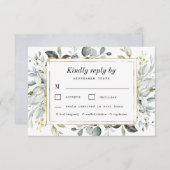 ほこりっぽいブルーミール選択金ゴールドエレガントフローラ結婚ズ 出欠カード (正面/裏面)