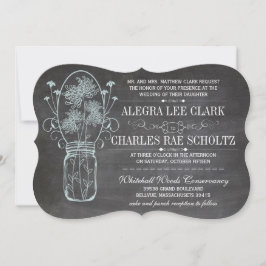 ほこりっぽいブルーメイソンジャール結婚カルボード 招待状