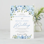 ほこりっぽいブルーモダンフローラ冬シック結婚ズ 招待状 (スタンド正面)