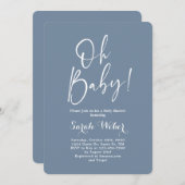 ほこりっぽいブルーモダンミニマル少年 招待状 (正面/裏面)