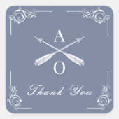 ほこりっぽいブルーモノグラムとアローズ結婚の感謝 スクエアシール (正面)