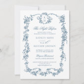 ほこりっぽいブルーモノグラムヴィンテージフレーム前の夜 招待状 (正面)