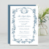 ほこりっぽいブルーモノグラムヴィンテージフレーム前の夜 招待状